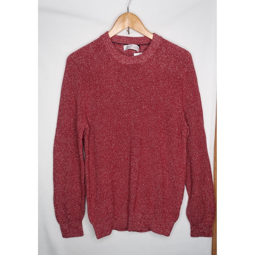 Brunello Cucinelli Ribbed Sweater Mens 50 Cotton Linen Crewneck Red Italy NWT - Picture 3 of 12